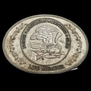North American Hunting Club Life Member Belt Buckle Eagle‎ Gun Bow Vintage Metal